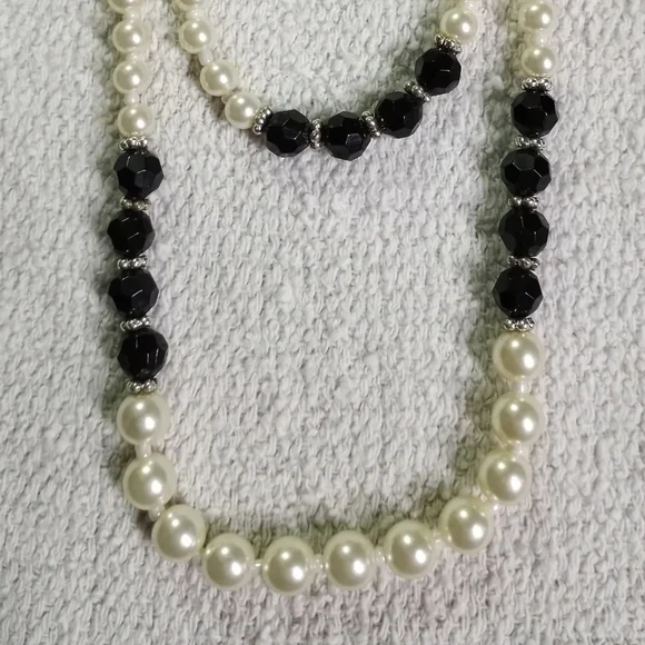 Nrt faux pearl black faceted beads necklace - Picture 2 of 7